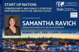 AGS Presents: Samantha Ravich, Sept. 23, 5:30pm, Sanford 04